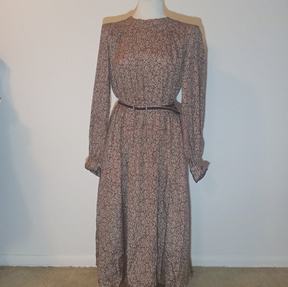 VTG '70s HAROLD Leaf Print Prairie Dress